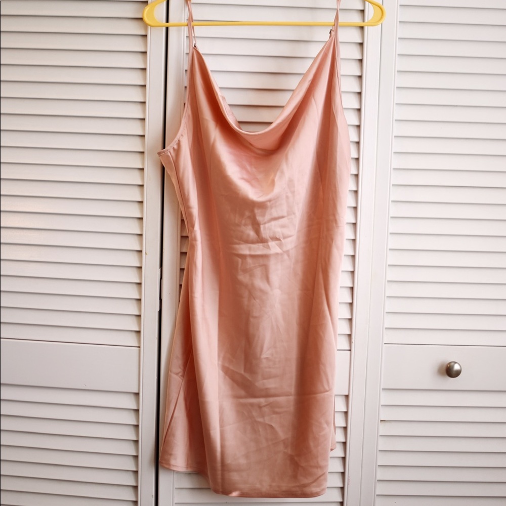 Pink Satin Cowl Neck Mini Dress
